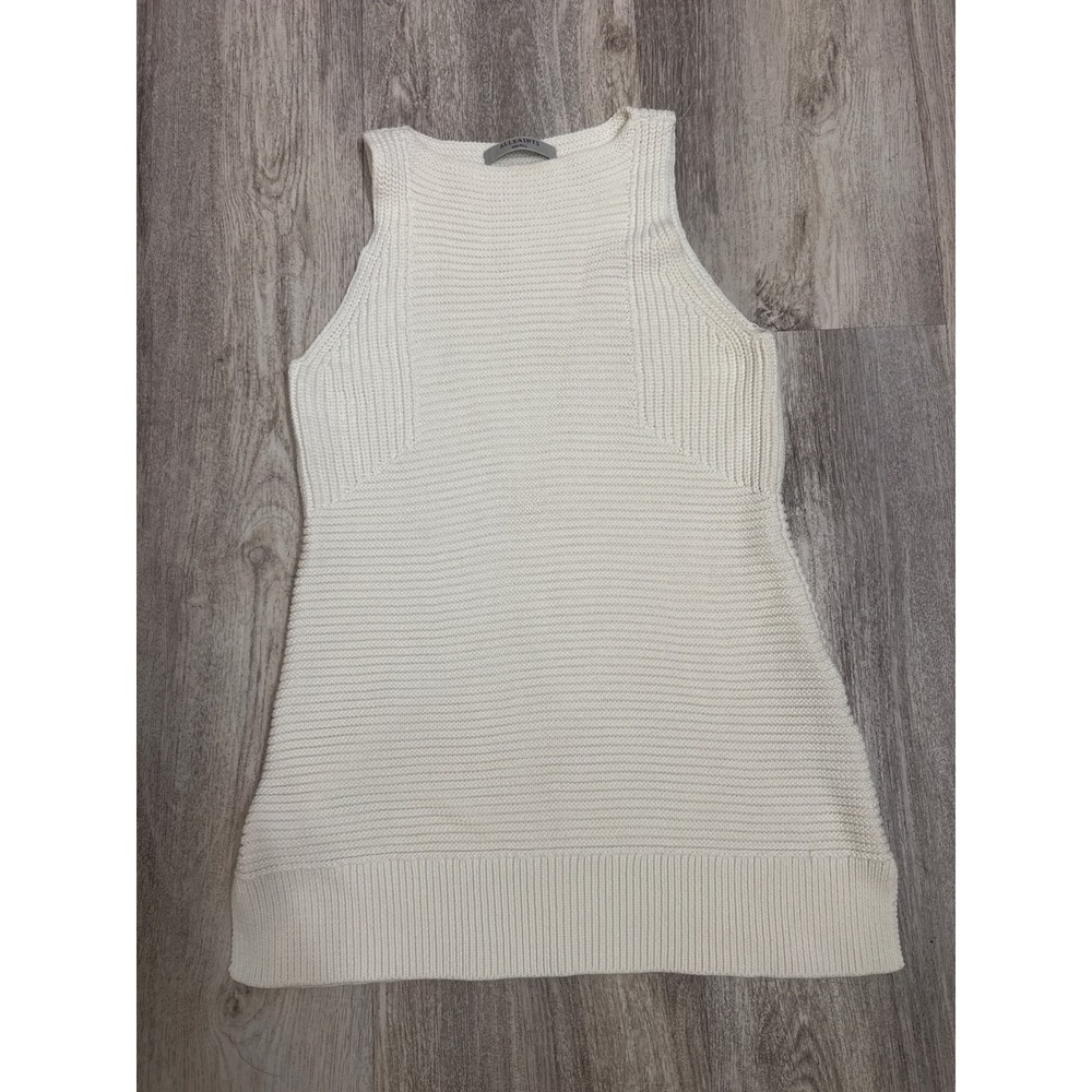 AllSaints Arleta Vest White Textured Cotton Knit Sleeveless Tunic Sweater Small - Picture 2 of 7